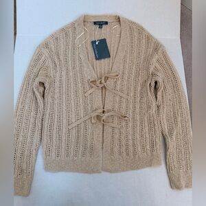 Grey Collective Beige Knit Cardigan with Bow Tie Front Detail